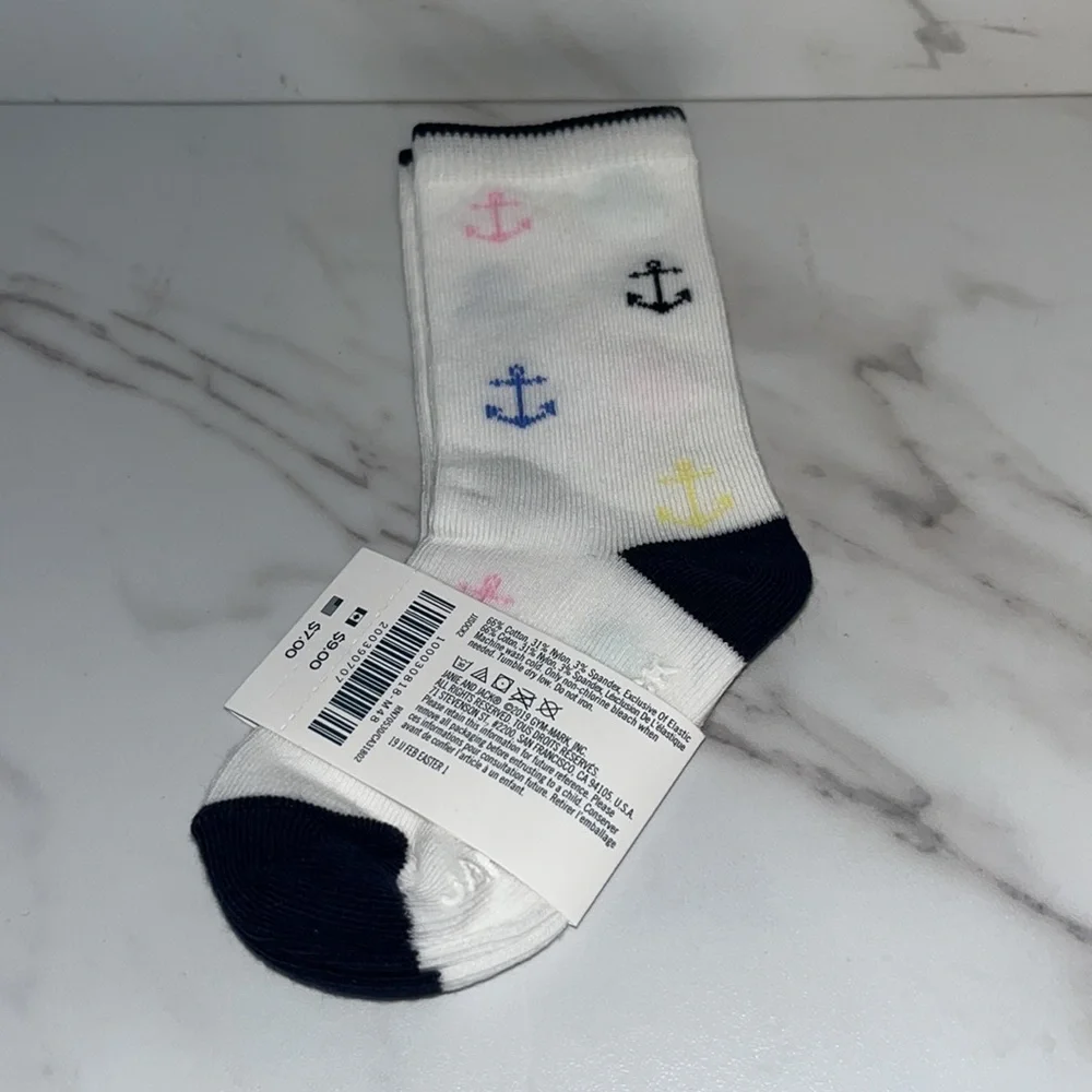 NWT Janie and Jack white anchor nautical socks 12 - 24 months